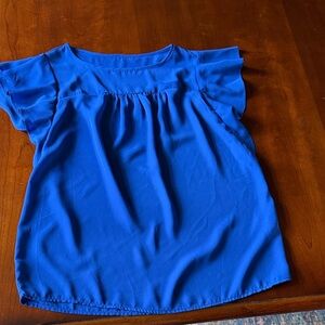 Vibrant Blue Blouse with Ruffle Sleeves